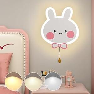 LED Kinder Wandleuchte mit Schalter Dimmbar Kinderzimmer Wandlampe Modern Schlafzimmer Nachttischlampe Junge Mädchen Kinderlampe mit Zugschalter Innen Wandbeleuchtung für Babyzimmer Wohnzimmer