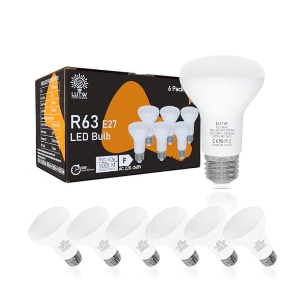 LED Reflector R63 E27 Bulb, 9 W Replacement Halogen Spotlight 60 W, Warm White 3000 K E27 LED Reflector Bulbs, 900 LM LED Lamp E27 with 120° Beam Angle, AC 220 V, Not Dimmable, Pack of 6