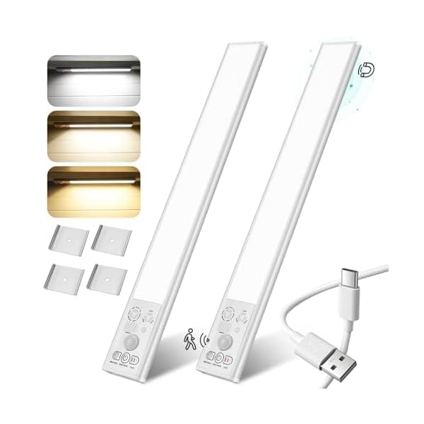 Thlevel Schrankbeleuchtung Led Lampe mit Bewegungsmelder Unterbauleuchte Küche Beleuchtung Licht Lichtleiste Kabellos Leiste 2 Stücke