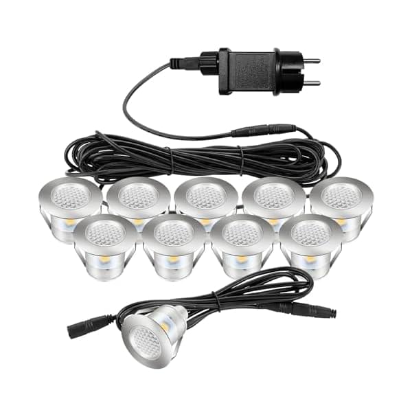 Auting Terrassen Einbaustrahler, 10er Set LED Bodeneinbaustrahler Warmweiß IP67 wasserdicht Terrassen Einbaustrahler für außen innen Küche, Garten Holzbrücke Pool Holzdeck,Treppen