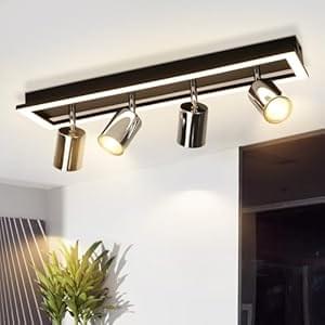 meoaow LED Deckenstrahler 4 Flammig Deckenleuchte: GU10 Deckenspots Schwenkbar Küchenlampe Silber Strahler 18W Warmweiß Deckenlampe 52CM für Büro Wohnzimmer Schlafzimmer Esszimmer (Ohne Leuchtmittel)