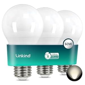 Linkind Ultra Efficient E27 LED Bulb, 3.8 W Replaces 60 W, 4000 K Neutral White with Energy Efficiency Label A, Not Dimmable A60 Edison 806 Lm, 220° Beam Angle, Class A LED Bulb, Matt, Pack of 3