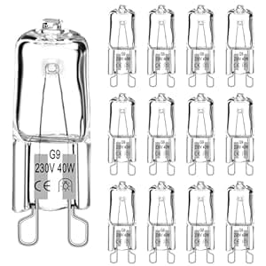Halogen Light Bulb G9 (12 Pieces) Halogen G9 40 W 230 V, 560 LM 2700 K Warm White Dimmable No Flickering Halogen Bulbs Pin Base Lamp for Oven Lamp 300 °C Microwave Cooker, Ceiling Lights, Wall Lamp